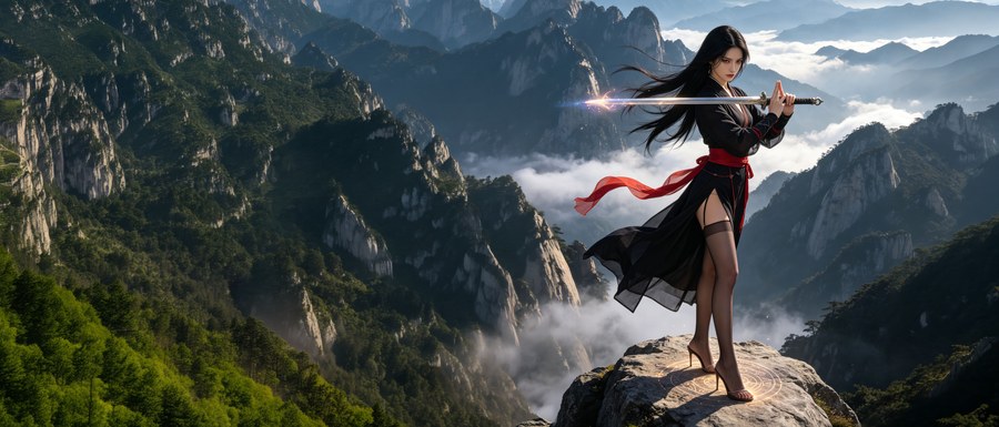 古风侠女山巅持剑
