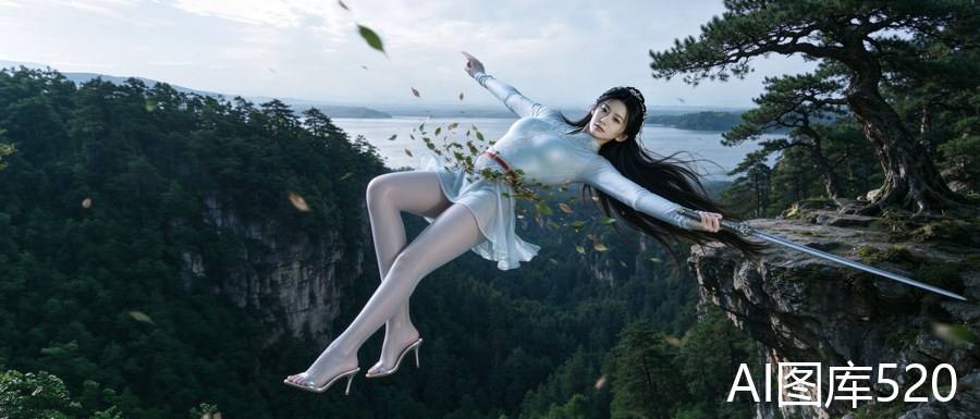 崖边执剑古风侠女