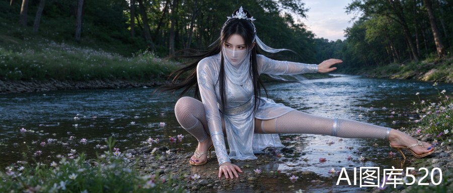 河畔古风侠女扮相人物