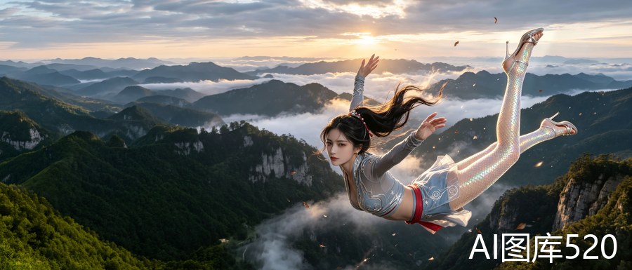 仙侠女子云海凌空飞升